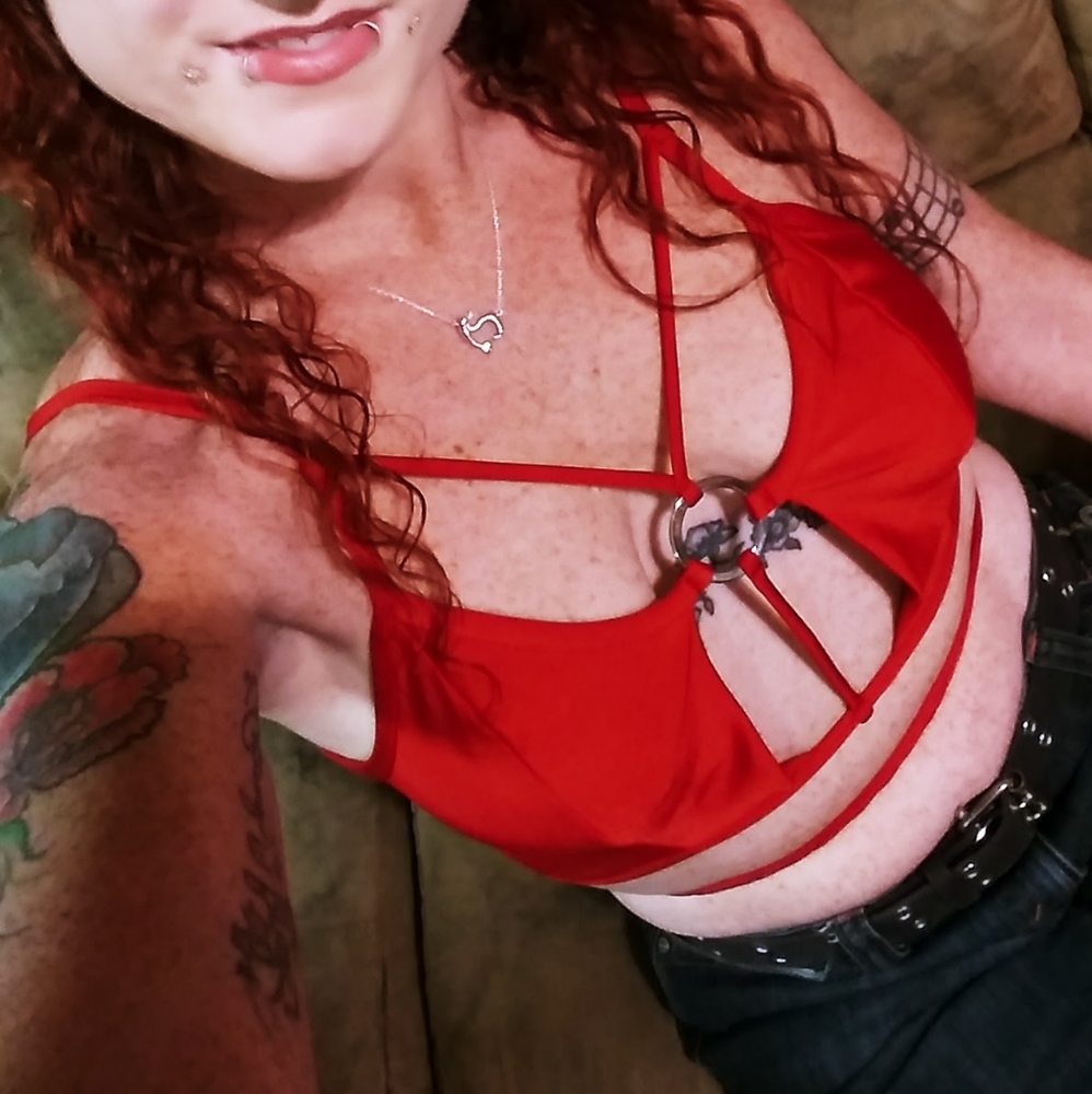 Dolls Kill Red Strapy Wrap Waist Crap Top With O-ring (L)